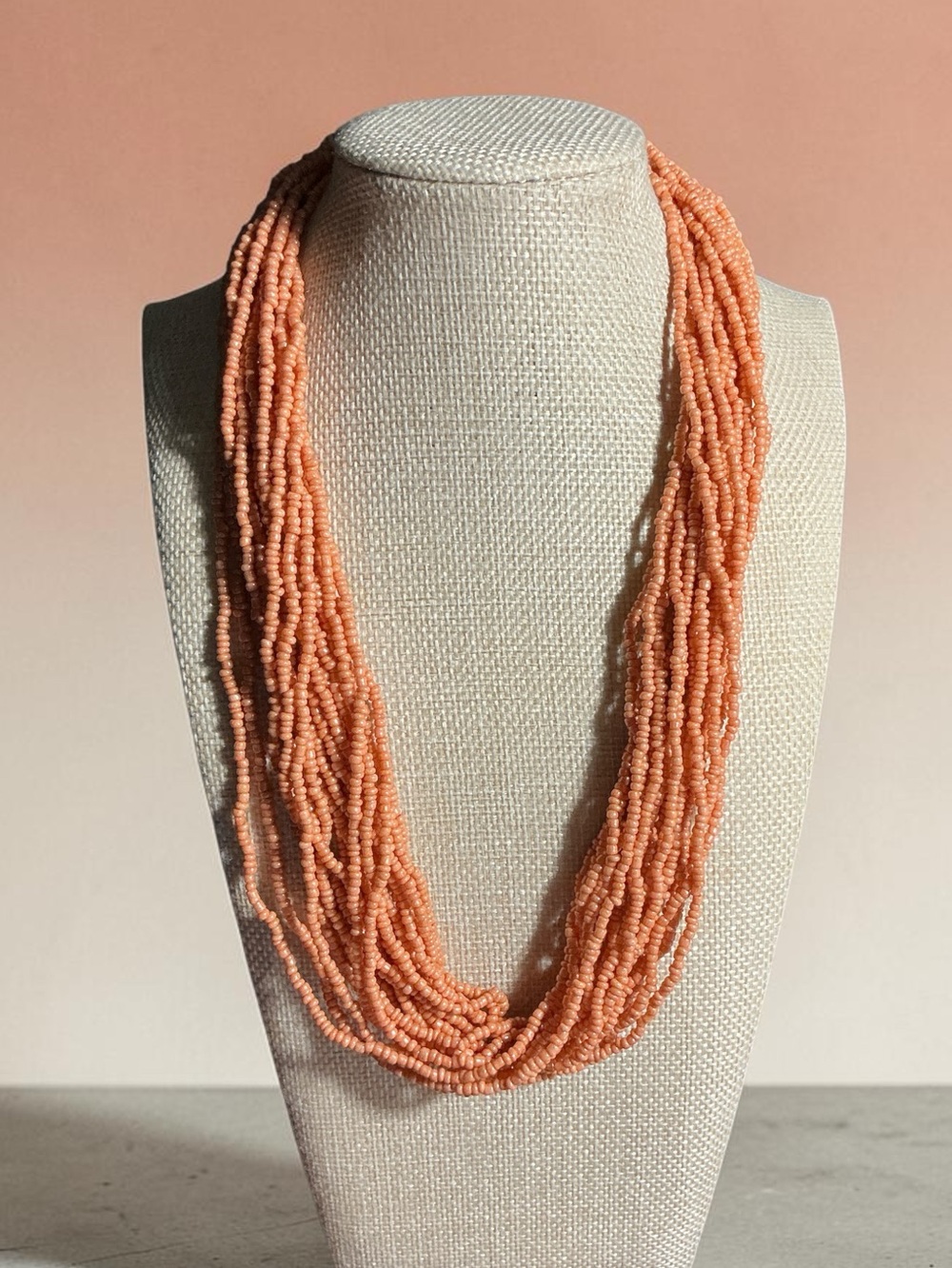 Vintage Peach Coral Multi-Strand Seed Bead Boho Cascading Layered Torsade